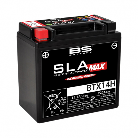BS BATTERY - Batterie moto 12V BTX14H SLA Max Sans Entretien Activée Usine