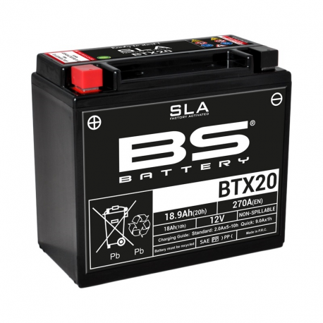 BS BATTERY - Batterie moto 12V BTX20 SLA Sans Entretien Activée Usine