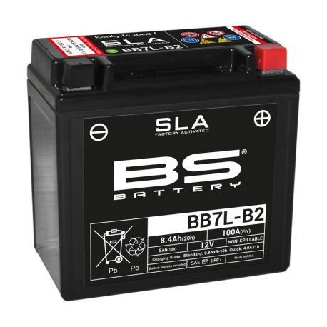 BS BATTERY - Batterie Moto 12V Sans Entretien activée usine BB7L-B2 SLA - 8,4Ah - L75Mm W135Mm H133Mm