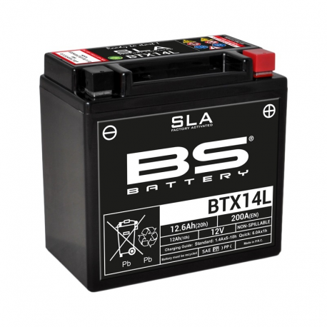 BS BATTERY - Batterie Moto 12V Sans Entretien activée usine BTX14L SLA - 12Ah - L87Mm W150Mm H145Mm