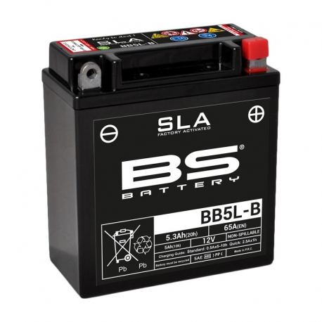 BS BATTERY - Batterie Moto 12V Sans Entretien activée usine BB5L-B  SLA - 5,3Ah - L60Mm W12Mm H13Mm