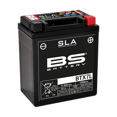 BS BATTERY - Batterie Moto 12V Sans Entretien activée usine BTX7L SLA - 6Ah - L70Mm W113Mm H130Mm