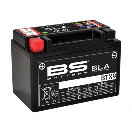 BS BATTERY - Batterie Moto 12V Sans Entretien activée usine BTX9 SLA - 8,4Ah - L87Mm W150Mm H105Mm