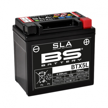 BS BATTERY - Batterie Moto 12V Sans Entretien activée usine BTX16 SLA - 14Ah - L87Mm W150Mm H161Mm