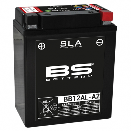 BS BATTERY - Batterie Moto 12V Sans Entretien activée usine BB12AL-A2 - 12,6Ah - L80Mm W134Mm H161Mm