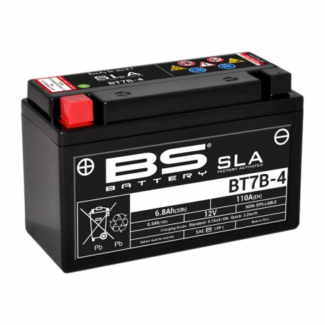 BS BATTERY - Batterie Moto 12V Sans Entretien activée usine BT7B-4 SLA - 6,5Ah - L65Mm W150Mm H92Mm