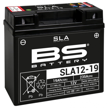 BS BATTERY - Batterie Moto 12V Sans Entretien activée usine SLA12-19 - 19Ah - L77Mm W182Mm H168Mm