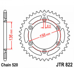 JT SPROCKETS - Couronne acier standard 822 - 520