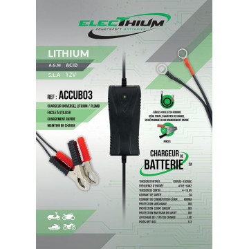 ELECTHIUM - Chargeur Batterie Moto Et Scooter - Pour Batterie Lithium & Acide