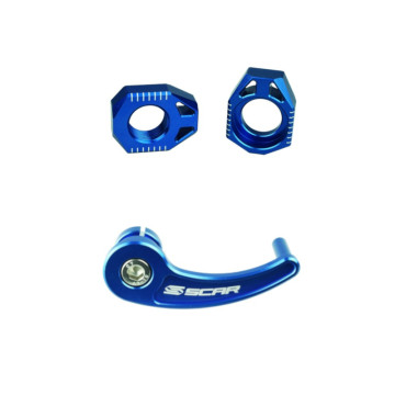 SCAR - Kit tendeur de chaîne + tire-axe arrière bleu - Compatible Sherco