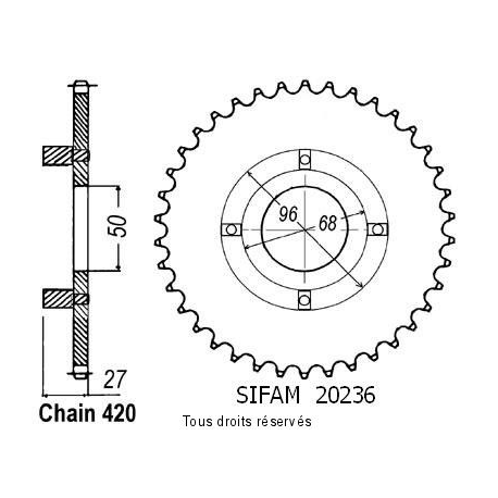 SIFAM - Couronne 42 dents St 70 Dax Am/Nm Cy 80 Pas420/Z42